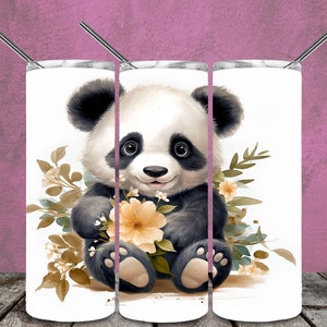 Baby Panda Acuarela Acuarela 20oz Flaco Tumbler Diseños de sublimación para vaso recto/cónico Archivo PNG Descarga digital