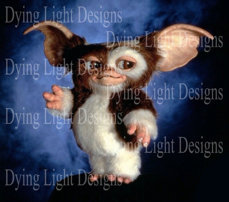 May include: A brown and white furry creature with large ears and big eyes. The creature is standing on a dark surface and has a mischievous expression on its face.