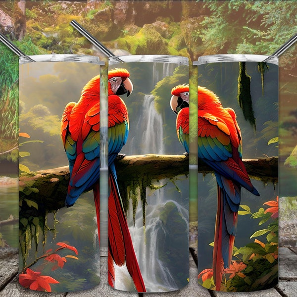 Parrots View  20oz Skinny Tumbler Sublimation Designs for Straight/Tapered Tumbler PNG File Digital Download