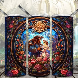 Beauty and the Beast Stained Glass 20oz Skinny Tumbler Sublimation Designs, for Straight/Tapered Tumbler PNG File Digital Download