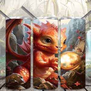 Baby roter Drache mit Ei 20 Unzen Skinny Becher Sublimation Designs für gerade/konische Becher PNG Datei digitaler Download