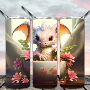 Baby Dragon Teetasse Haustier 20 Unzen Skinny Tumbler Sublimation Designs für gerade / konische Becher PNG Datei digitaler Download