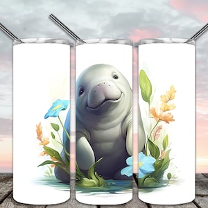 Baby Manatee Watercolor 20oz Skinny Tumbler Sublimation Designs, Naturaleza inspirada para Straight/Tapered Tumbler PNG File Digital Download