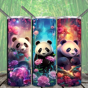 Panda Scrolls 20oz Skinny Tumbler Sublimation Designs para Straight/Tapered Tumbler Archivo PNG Descarga digital