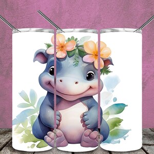 Baby Nilpferd Aquarell 20 Unzen Skinny Tumbler Sublimation Designs für Straight/Tapered Tumbler PNG Datei digitaler Download