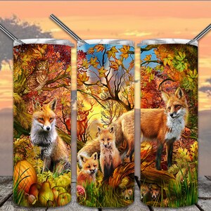 Autumn Fox 20oz Skinny Tumbler Sublimation Designs, Naturaleza inspirada para Straight/Tapered Tumbler PNG File Digital Download