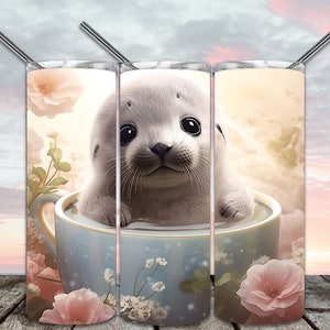 Baby Robbe Teetasse Haustier 20 Unzen Skinny Becher Sublimation Designs für gerade/konische Becher PNG Datei digitaler Download