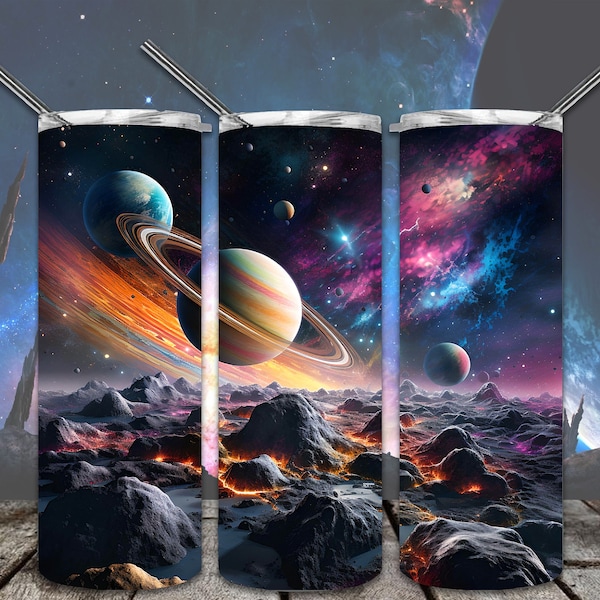 Moon of Saturn 20oz Skinny Tumbler Sublimation Designs for Straight/Tapered Tumbler PNG File Digital Download