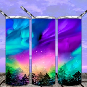 Aurora Rainbow Skyline 20oz Skinny Tumbler Sublimation Designs for Straight/Tapered Tumbler PNG File Digital Download