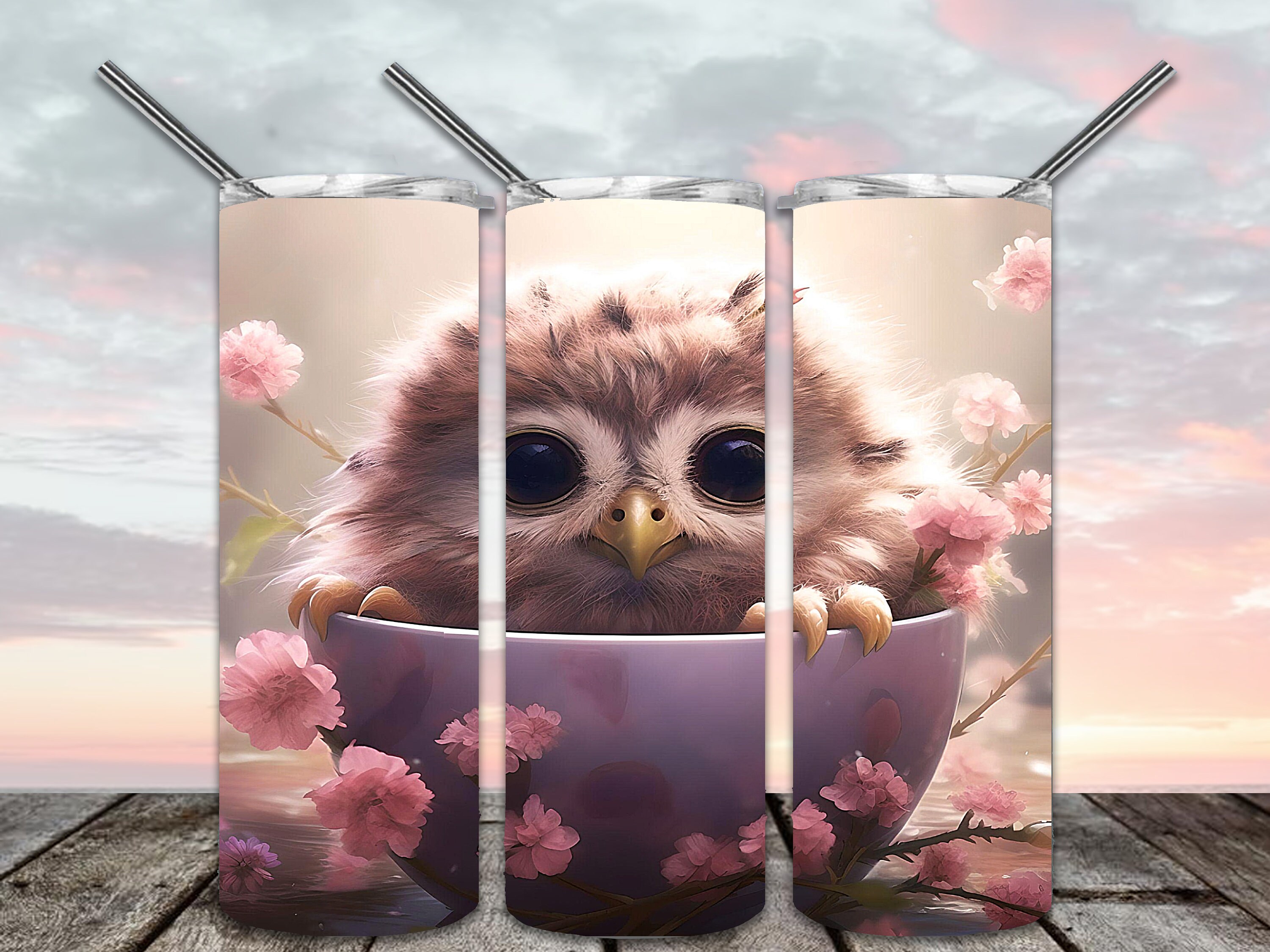 Baby Owl  Teacup Pet  20oz Skinny Tumbler Sublimation Designs for Straight/Tapered Tumbler PNG File 