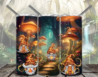 Magical Autumn Gnomes 20oz Skinny Tumbler Sublimation Designs Straight/Tapered Tumbler PNG File Digital Download