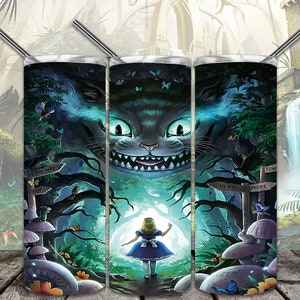 Cheshire Cat 20oz Skinny Tumbler Sublimacja Designs, Film inspirowany dla prostego/zwężanego Tumblera Plik PNG do pobrania cyfrowego