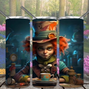 Mad Hatter Teen Years 20oz Skinny Tumbler Diseños de sublimación para Straight/Tapered Tumbler Archivo PNG Descarga digital