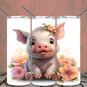 Baby Pig Watercolor 20oz Skinny Tumbler Diseños de sublimación para vaso recto/cónico Archivo PNG Descarga digital