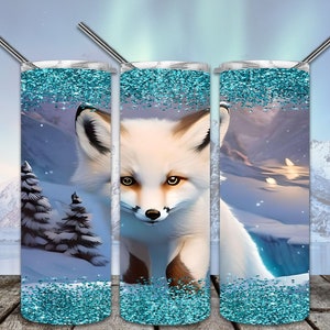 Winter Fox and Glitter 20oz Skinny Tumbler Sublimation Designs for Straight/Tapered Tumbler PNG File Digital Download