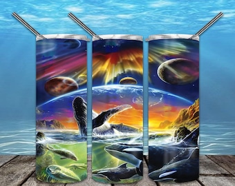 Midnight Orca Whale 20oz Skinny Tumbler Sublimation Designs for Straight/Tapered Tumbler PNG File Digital Download