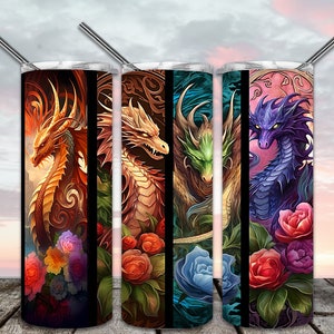 Ancient Dragon Scrolls 20oz Skinny Tumbler Sublimation Designs for Straight/Tapered Tumbler PNG File Digital Download