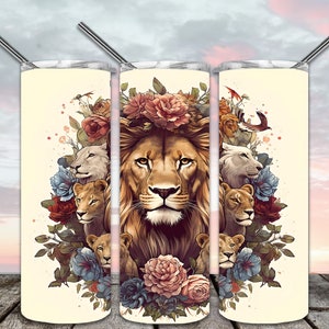 Löwen und Blumen 20 Unzen Skinny Tumbler Sublimation Designs für Straight/Tapered Tumbler PNG Datei Digital Download