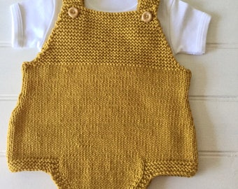 boy unisex girl playsuit onesie one piece Knitted baby romper baby shower gift rompers yellow mustard newborn knits overalls