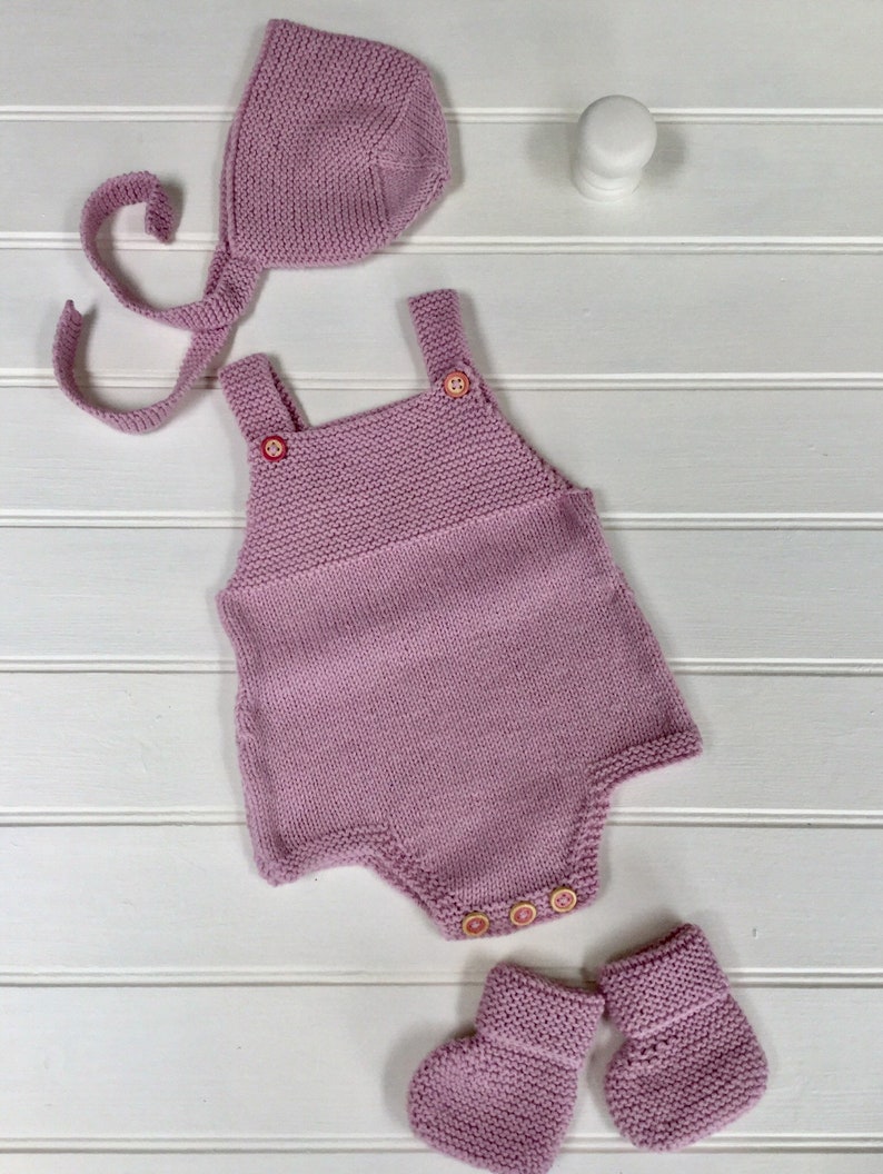 Knitted baby romper bootees and bonnetnewborn baby romper setbaby playsuitbaby three piecebaby shower giftpink cotton romperbaby gift