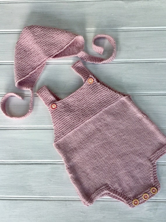 Knitted baby romper bootees and bonnetnewborn baby romper setbaby playsuitbaby three piecebaby shower giftpink cotton romperbaby gift