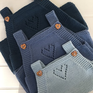 Blue knitted baby romper, rompers, boy, girl, blue, navy, playsuit, newborn, baby shower gift, cotton romper, bummies, diaper cover