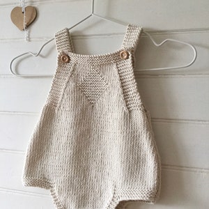 Knitted cream cotton baby romper, newborn knits, gender neutral, boy, girl, onesie, photo props, cake smash, playsuit, overalls, dungarees