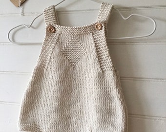 Hand Knitted Cotton Baby Romper: Cream Unisex Playsuit
