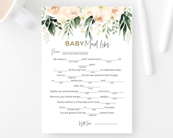 Baby Mad Libs, Advice Card, Baby Shower Game, Instant Download, Editable Template, Templett, PPO