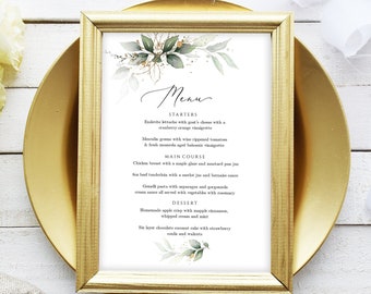 Greenery Gold Wedding Menu Template: Printable Elegant Design (Instant Download)