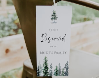 Reserved Seating Tag, Pine Tree Wedding Reserved Chair / Row Card, Templett, Instant Download