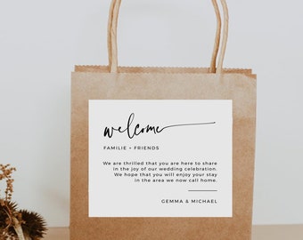 Modern Welcome Bag Label Template, Hotel Guest Bag Label,  Monogram & Border, Printable, Wedding Monogram, Templett INSTANT Download, POM