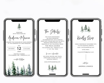 Pine Tree Electronic Wedding Invitation Template (Digital Download)