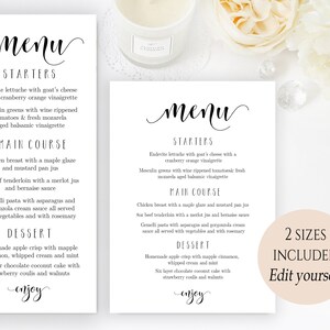 Party Menu Template Wedding Menu Cards Editable Menu Card Template Printable Menu Birthday Bridal Editable PDF Instant Download Calligraphy