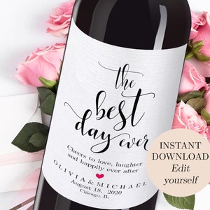 DIY Wedding Wine Label Cheers To Love Lauhter And Happily The Best Day Ever Bridal Shower Wine Label Rehearsal Dinner Wine Bottle Label PDF