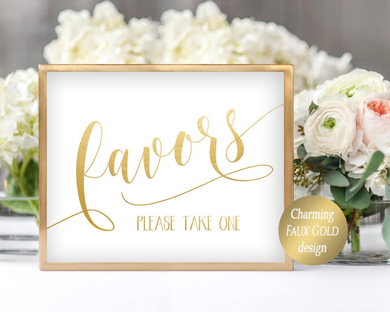 Gold Wedding Favor Sign Printable Bridal Shower Favor Sign Etsy