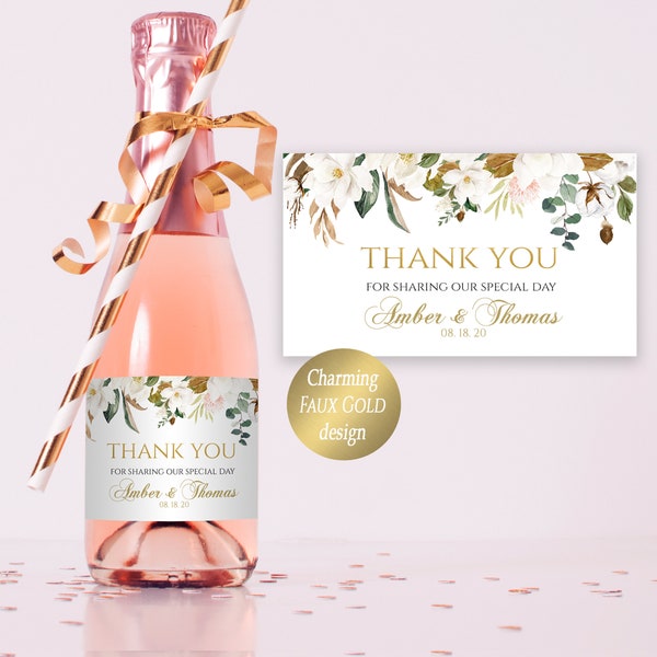 Wedding Mini Champagne Bottle Labels Shower Mini Wine Labels Wedding Favors for Guests Wedding Guest Favors Thank You Gift White Magnolia