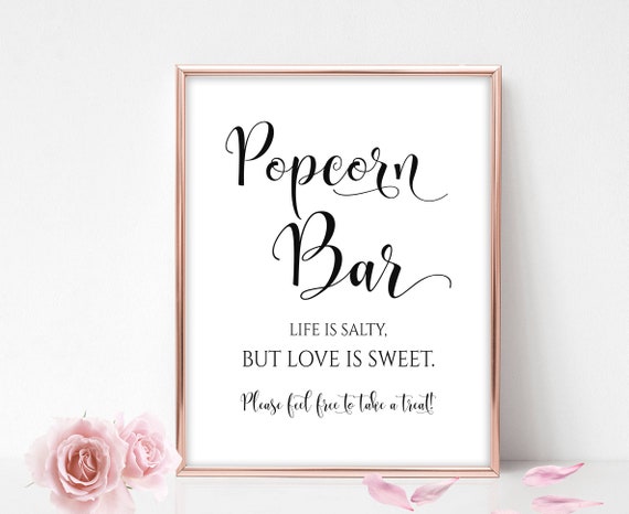 Pink Watercolour Floral Popcorn Bar Personalised Wedding Sign 