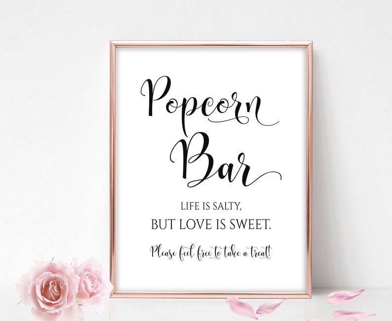 Printable Popcorn Bar Sign Life is Salty Love is Sweet Take a Etsy