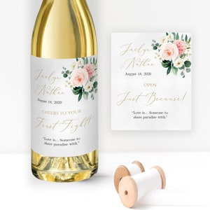 Wine Labels First Anniversary Wine Label Bridal Shower Gift Wine Bottle Labels Milestones Wine Labels Custom First Marriage Blush Coral Boho