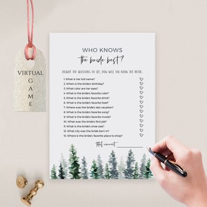Bridal Shower Who Knows The Bride Best Card Printable + Virtual Bridal Shower Game Template, Edit with Templett, Instant Download