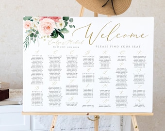 Alphabetical Seating Chart Sign Template Editable Wedding Guest List, Seating Plan Printable Seating Poster, Blush Wedding Sign Template DIY