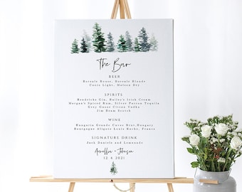 Pine Tree Bar Menu Sign Template: Editable Drinks Sign (Instant Download)
