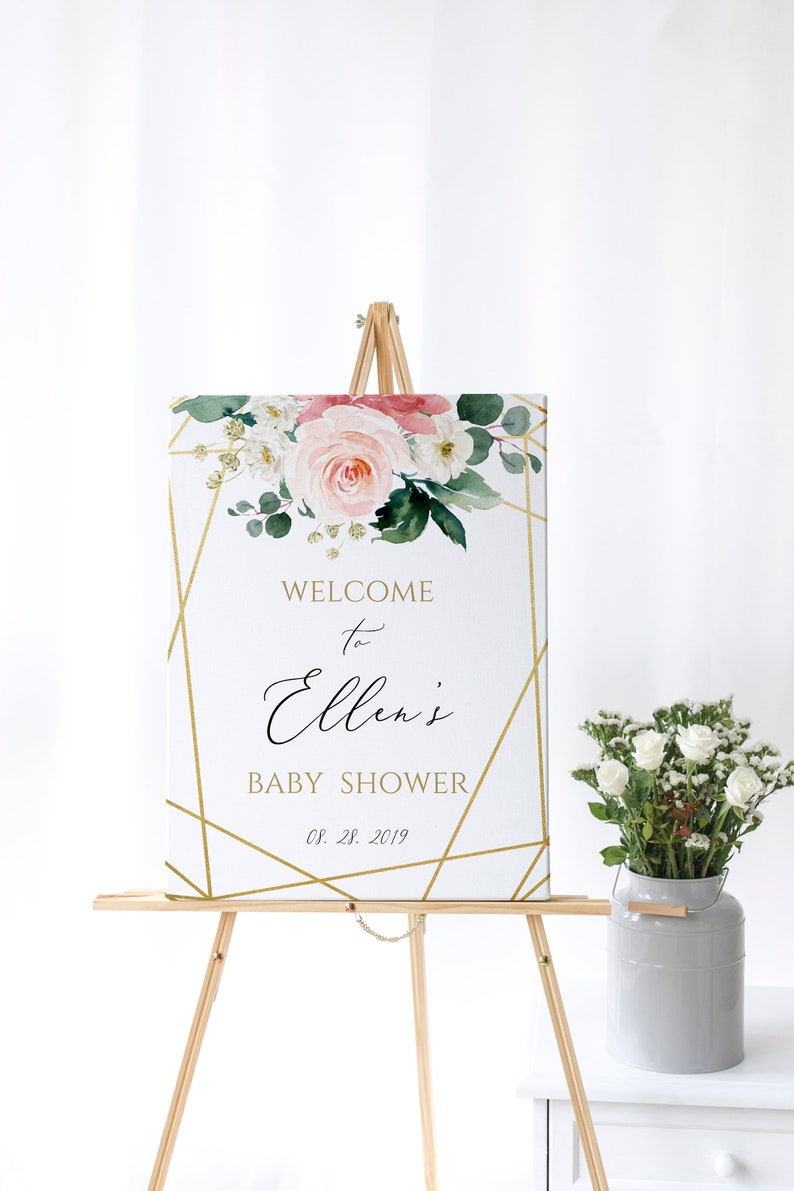 Baby Shower Welcome Sign Welcome Baby Shower Board Welcome to Baby Shower Sign Printable DIY Fully Editable Template Blush Boho Coral Floral