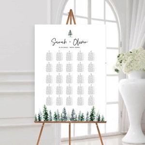 Pine Tree Wedding Seating Chart, in ordine alfabetico + piano dei posti a sedere al tavolo, download immediato, Templett, fai da te, Pine Tree