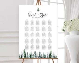 Pine Tree Wedding Seating Chart: Alphabetical Table Plan (Instant Download)
