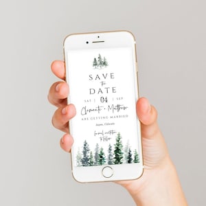 Save the Date Evite, Electronic Save the Date, Wedding Evite, Instant Download, Templett, Pine Tree