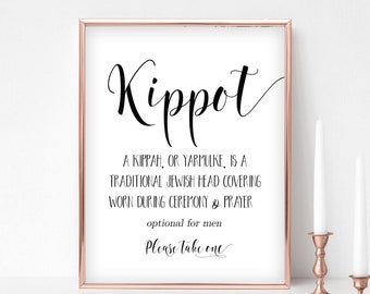 Kippot Sign, Kippot Wedding Sign Printable, Kippah Sign, Yarmulke Wedding Sign, Jewish Wedding Kippot Bar Mitzvah 5x7, 8x10, Calligraphy