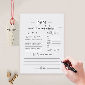Prédictions et cartes de conseils pour baby shower, Baby shower minimaliste, Imprimable + jeu virtuel, Téléchargement instantané, Templett, POM