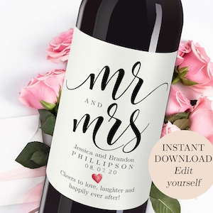 Printable Wedding Wine Bottle Labels Editable Wine Personalized Wine Label Printable Sticker Labels Custom Wine Labels Mr and Mrs Wine